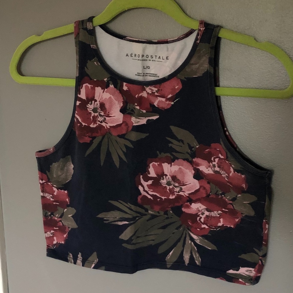 Aeropostale Floral Cropped Racerback Tank Top